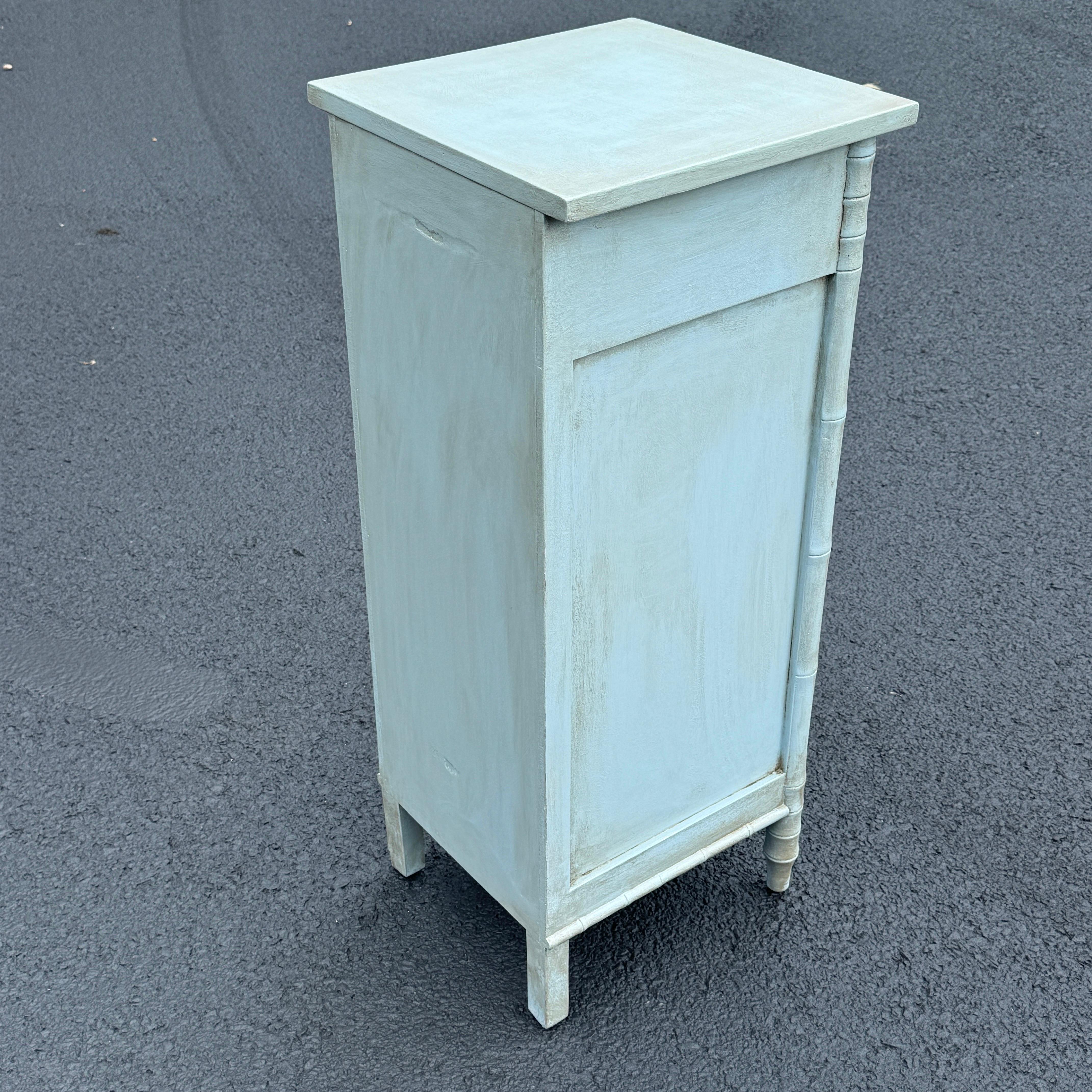 Blue Faux Bamboo Tall Narrow Painted Jewelry Lingerie Chest In Good Condition For Sale In Haddonfield, NJ