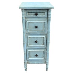 Blue Faux Bamboo Tall Narrow Painted Jewelry Lingerie Chest