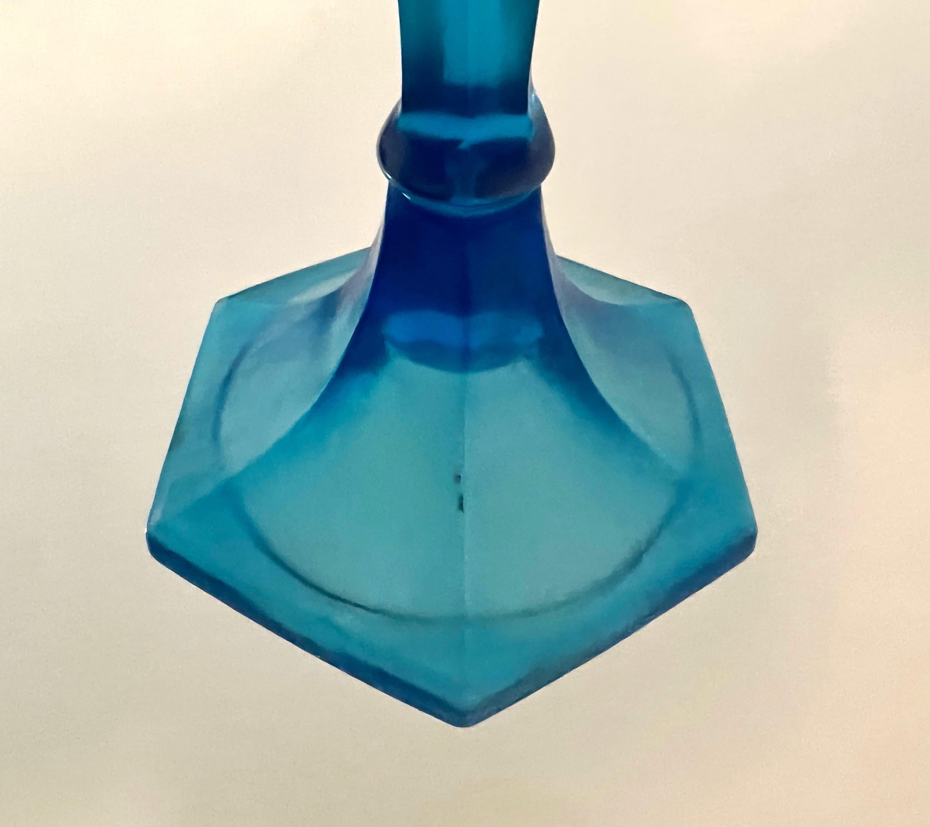 Mid-20th Century Blue Favrile Glass Candleholders, 1950s For Sale