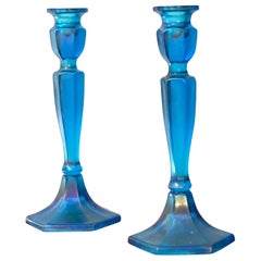 Blue Favrile Glass Candleholders, 1950s
