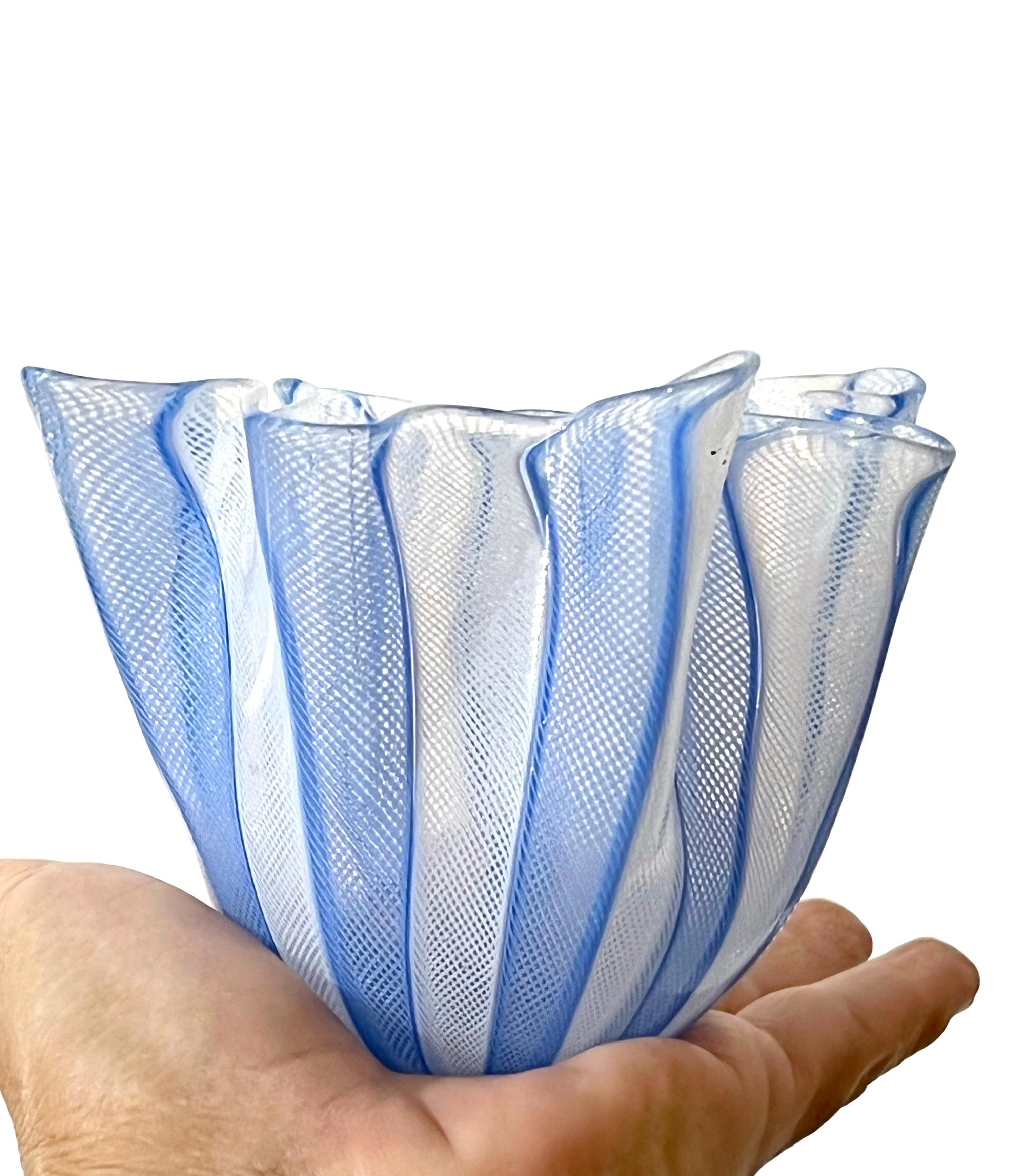 Murano Glass Blue Fazzoletto Murano Modern Handkerchief Vase For Sale