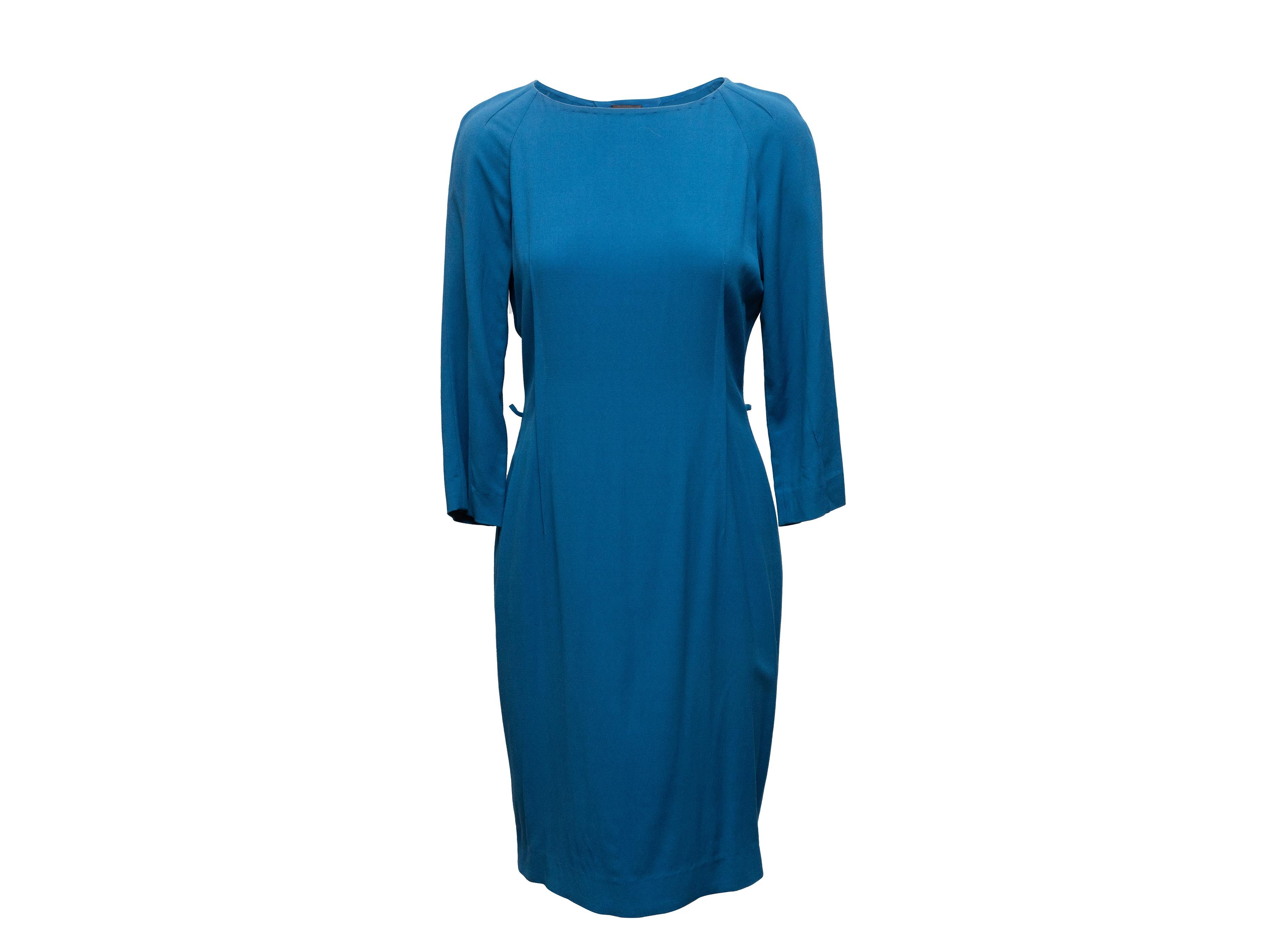 Blue Fendi Long Sleeve Belted Dress Size IT 44 In Good Condition For Sale In New York, NY