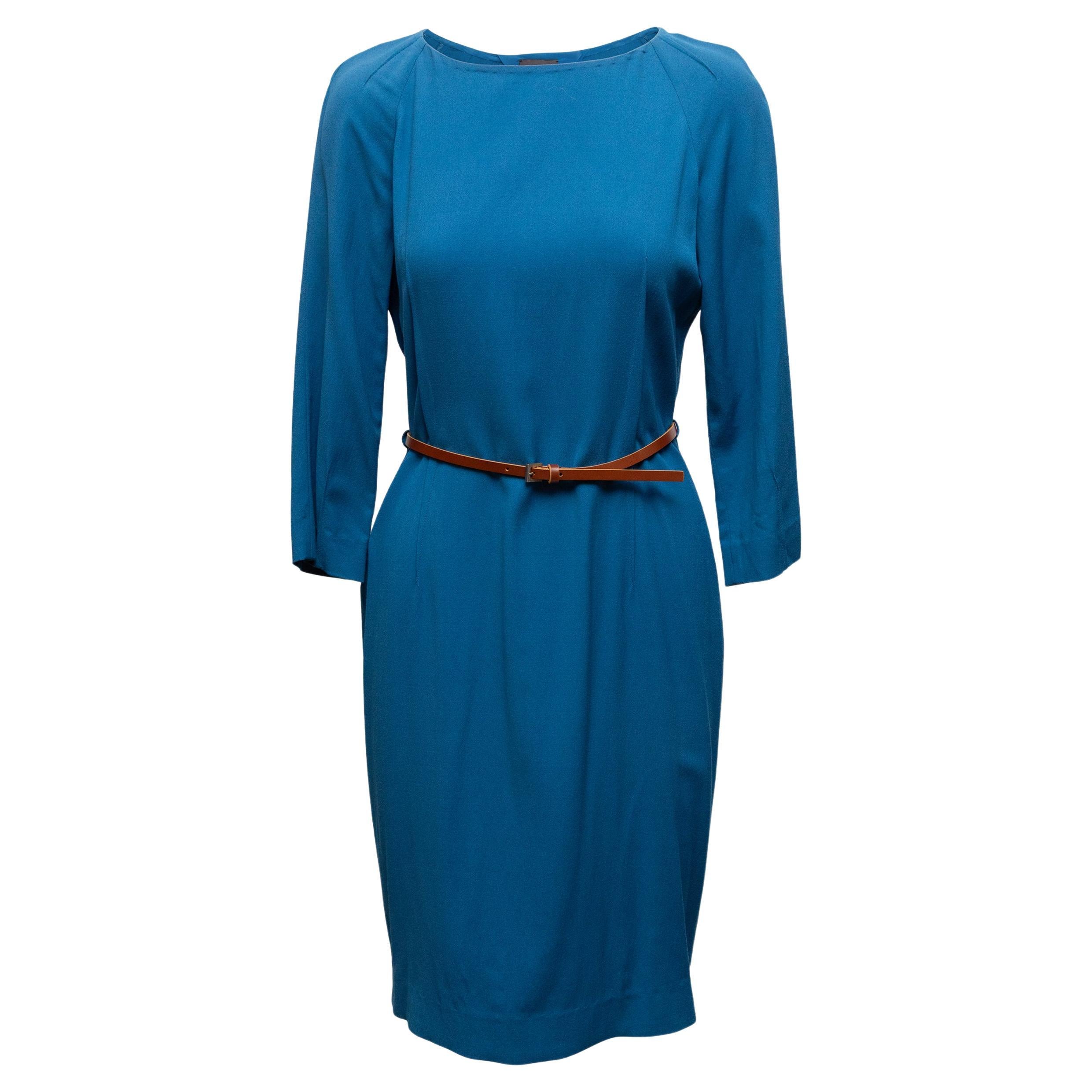 Blue Fendi Long Sleeve Belted Dress Size IT 44 For Sale