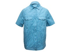 Blue Fendi Nylon Short Sleeve Zucca Print Button-Up