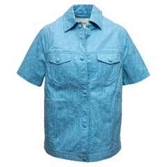 Blue Fendi Nylon Short Sleeve Zucca Print Button-Up