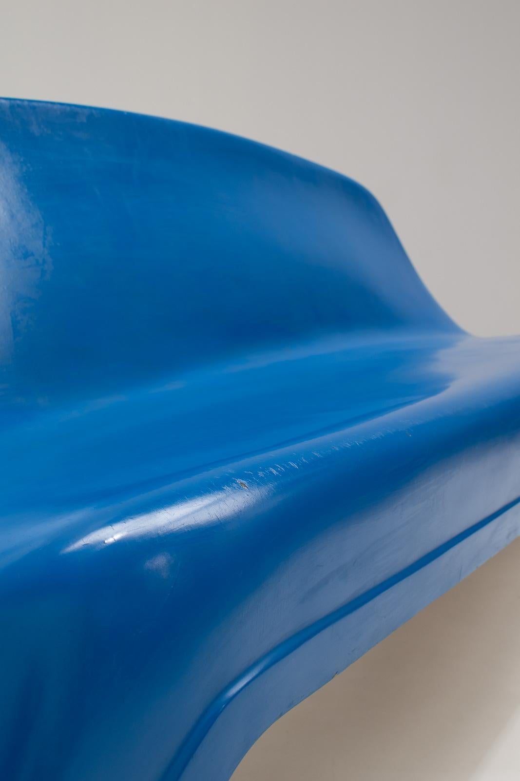 Blue Fiberglass Bench by Walter Papst for Wilkhahn, Germany, 1960s For Sale 4