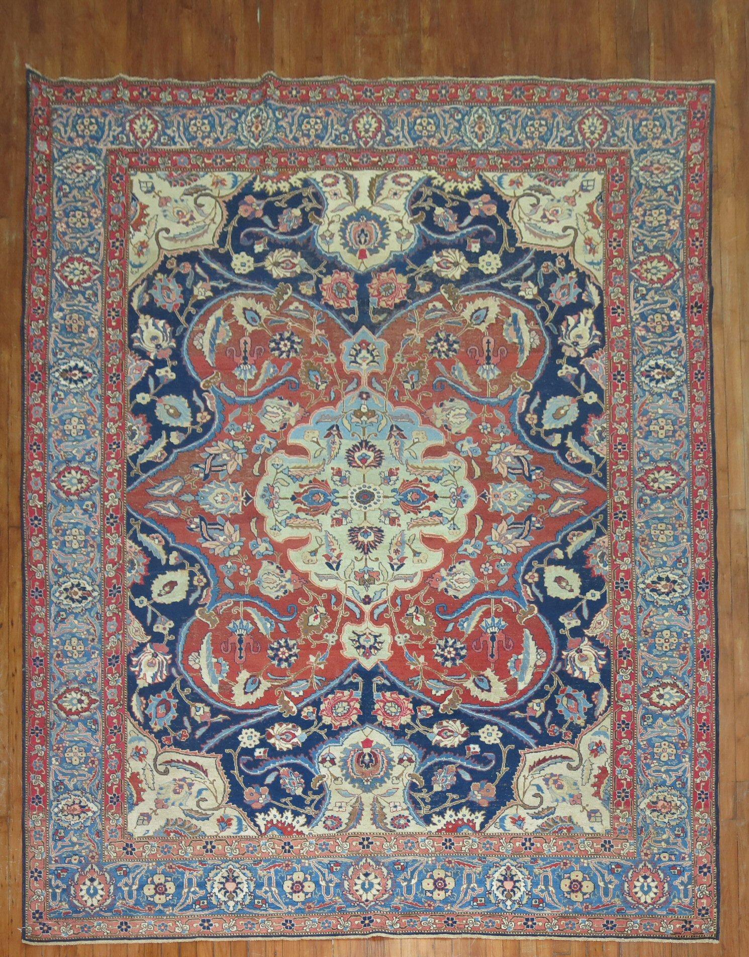 A dramatic room-size antique Persian Tabriz Oriental rug woven early 20th century. Classic, Elegant, and the quality is there. 

Measures: 7'11'' 10'11''.

 