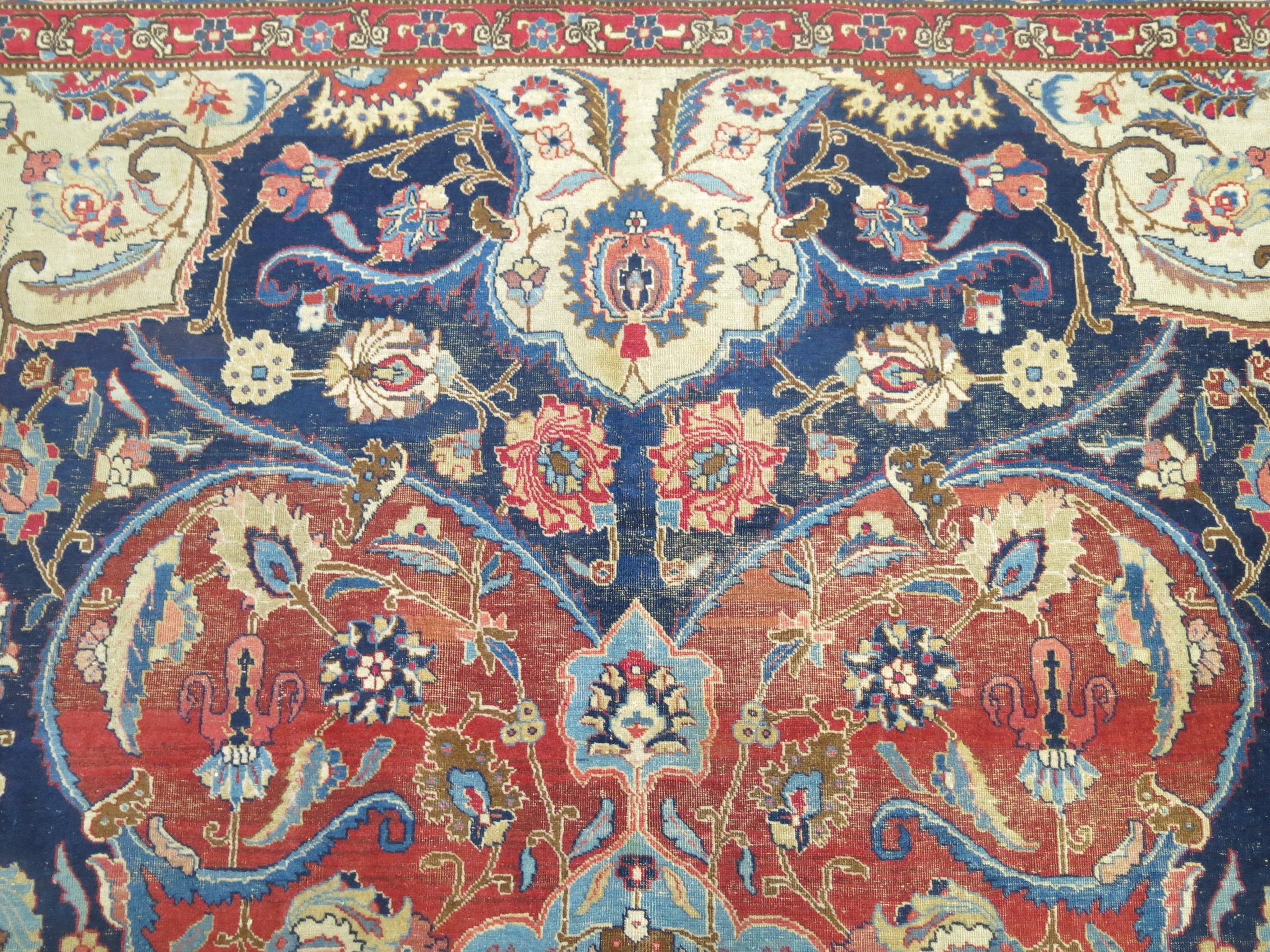 Romantic Blue Field Antique Persian Tabriz For Sale