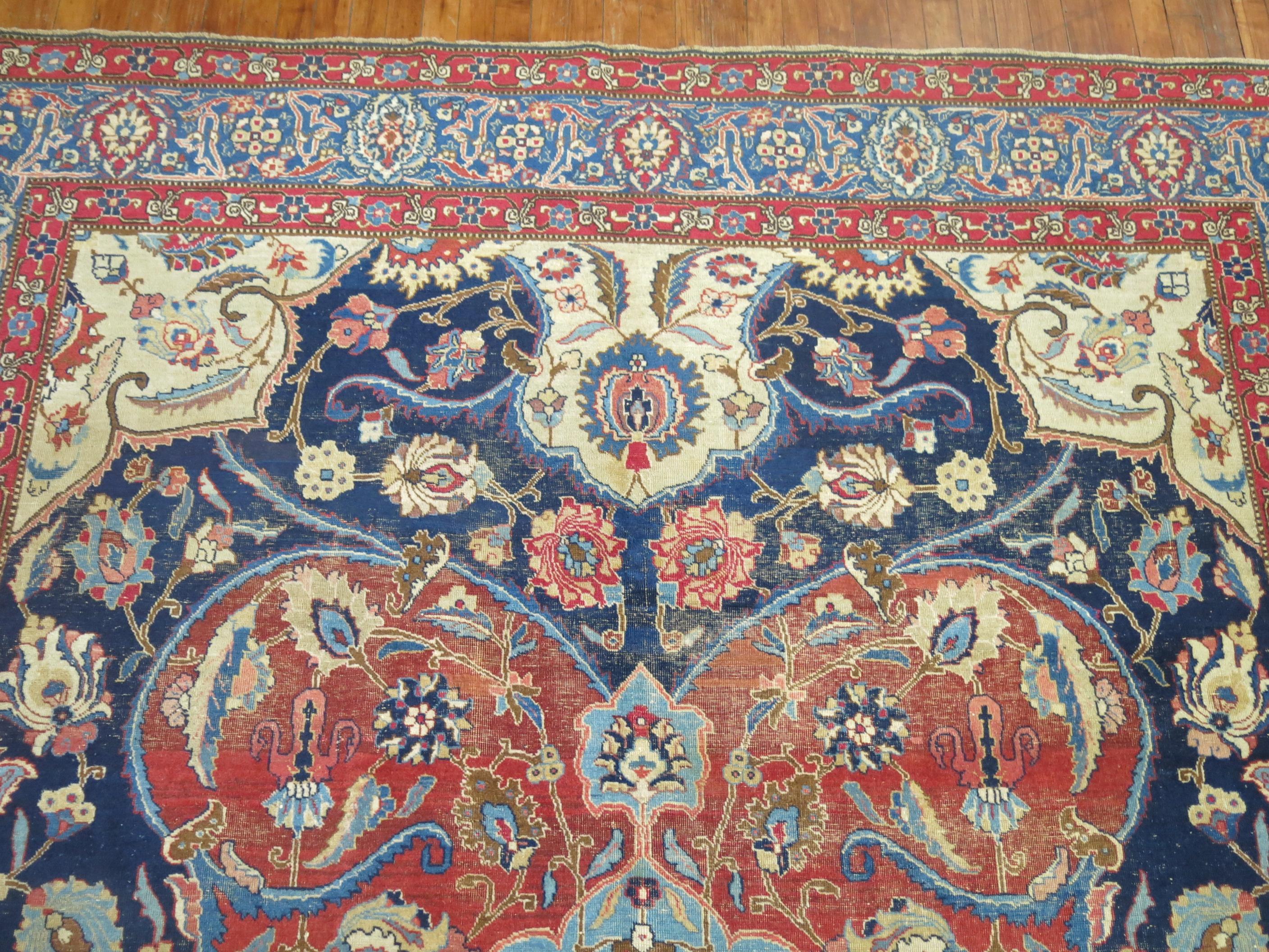 20th Century Blue Field Antique Persian Tabriz For Sale