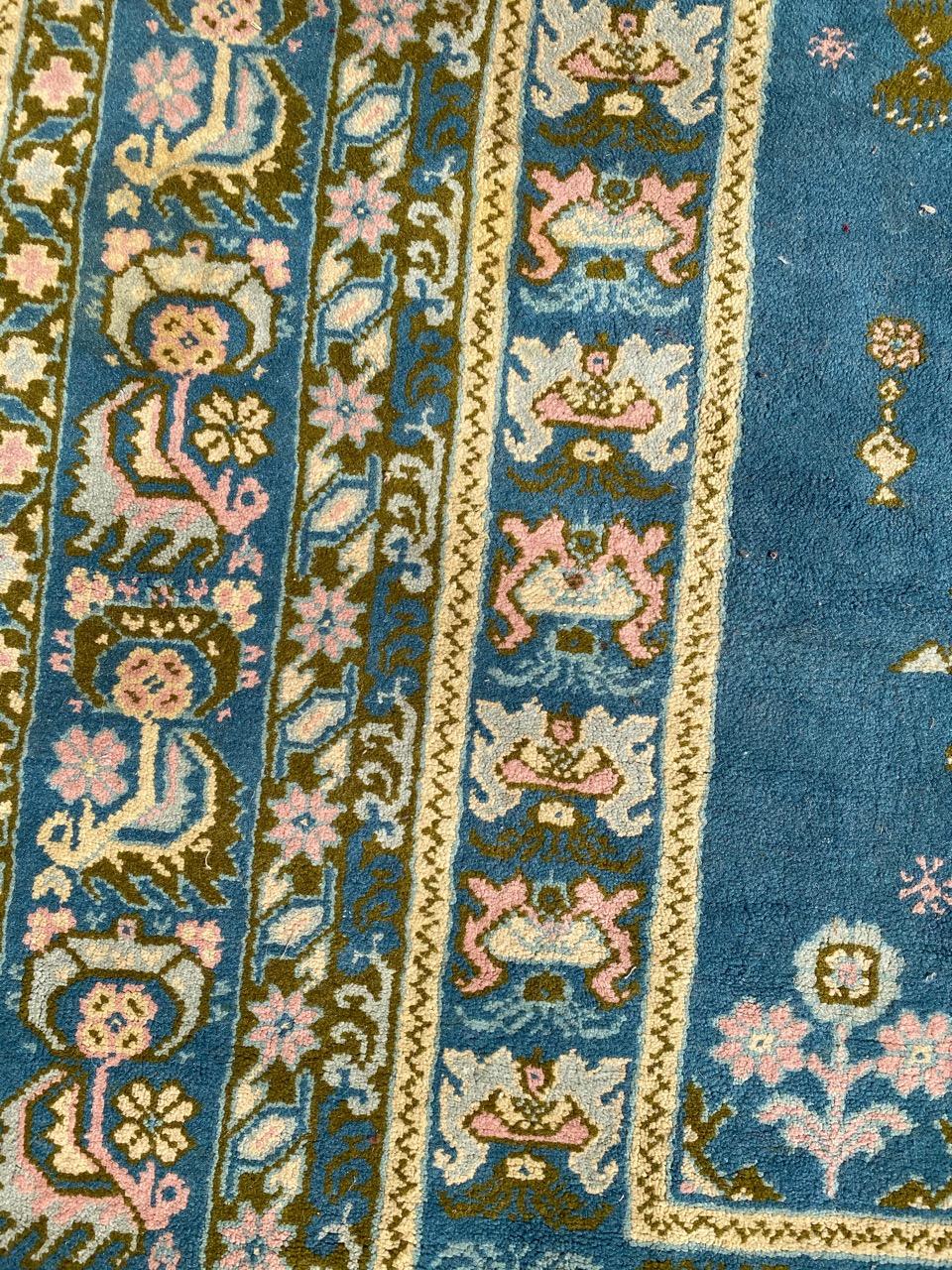 Hand-Knotted Blue Field Vintage Tunisian Rug For Sale