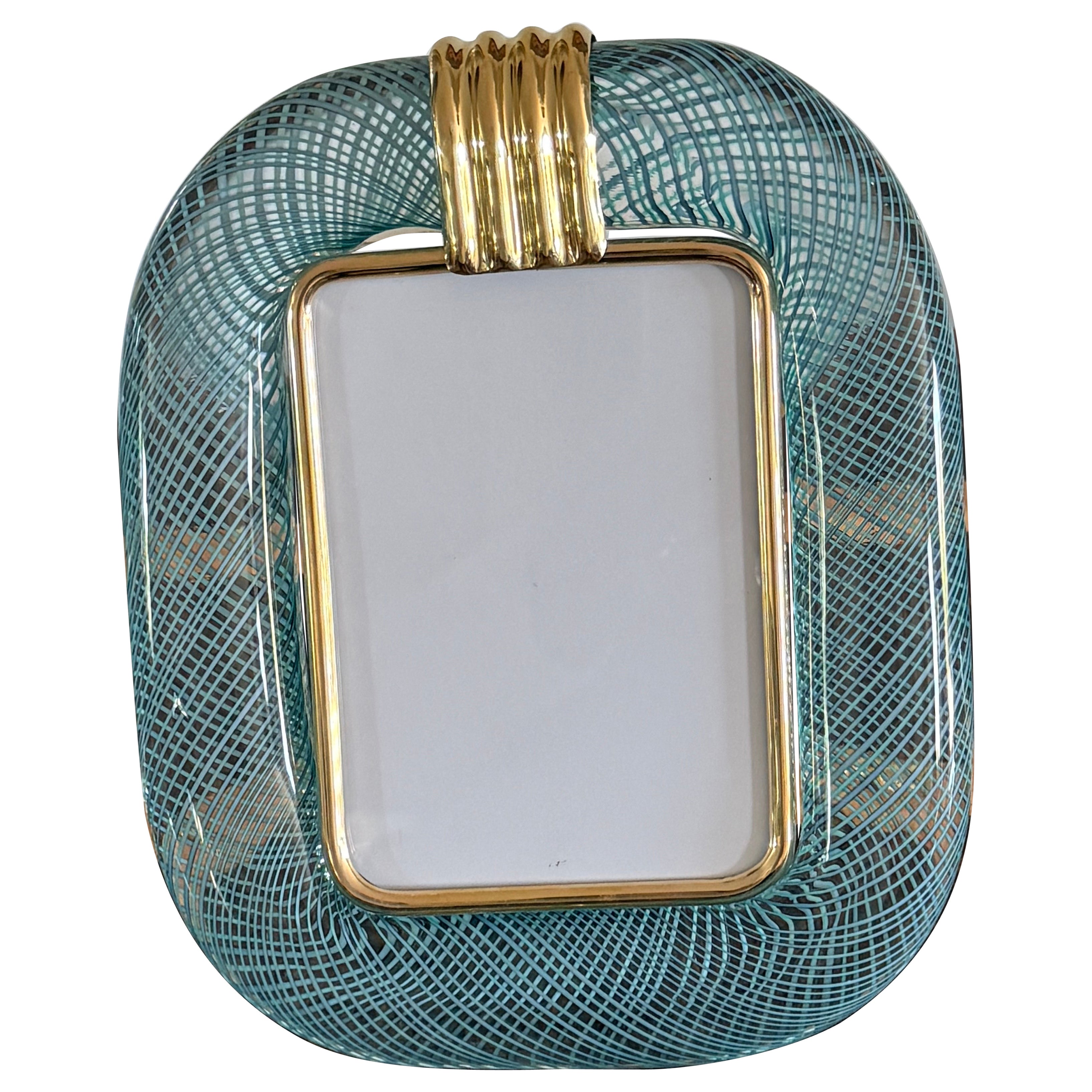 Blue Filigrana Murano Glass Photo Frame