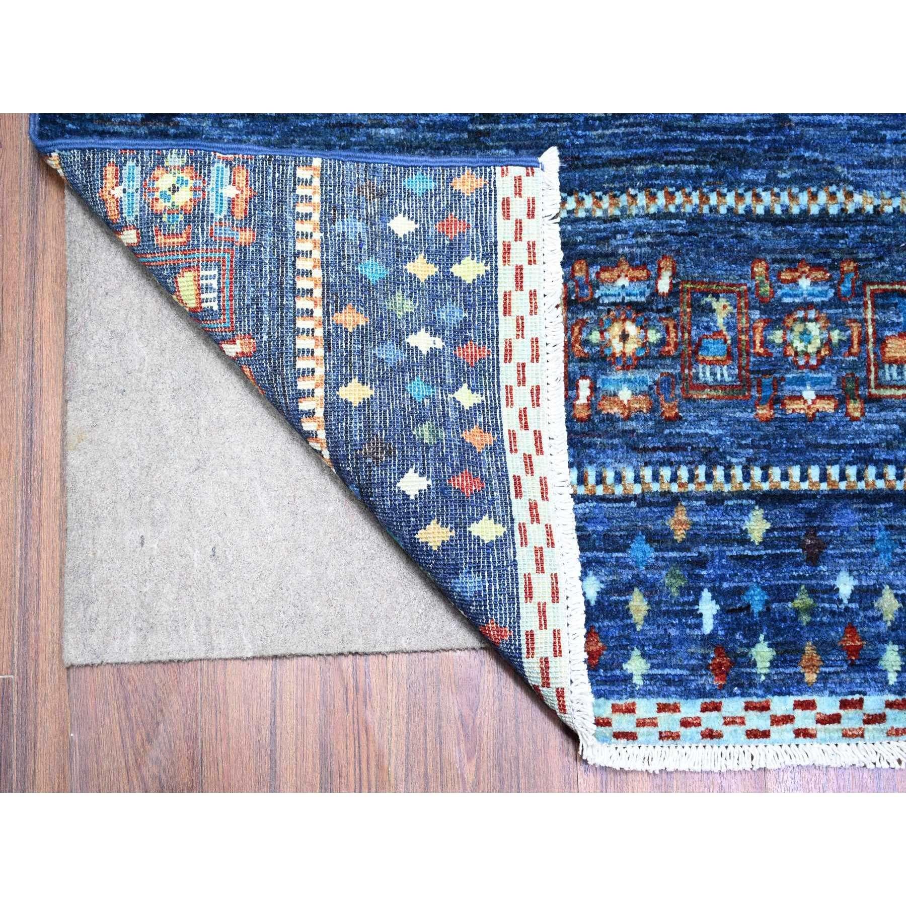 Blauer, feiner, handgeknüpfter, weicher Kashkuli Gabbeh orientalischer Teppich aus Wolle 8'11