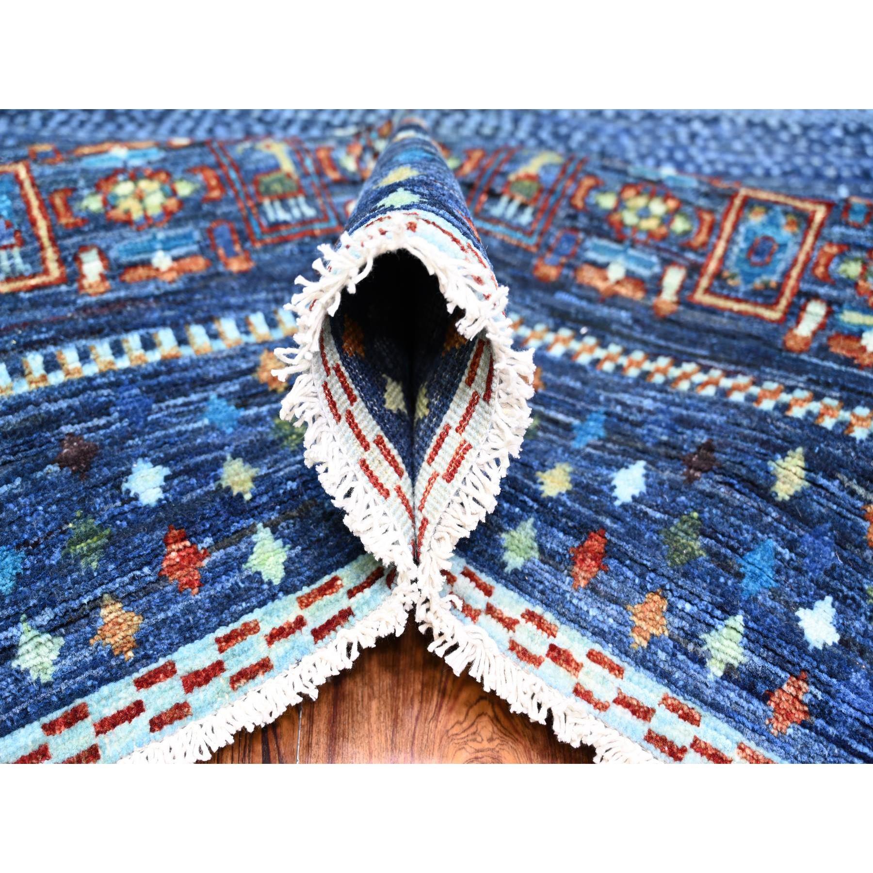 Blauer, feiner, handgeknüpfter, weicher Kashkuli Gabbeh orientalischer Teppich aus Wolle 8'11