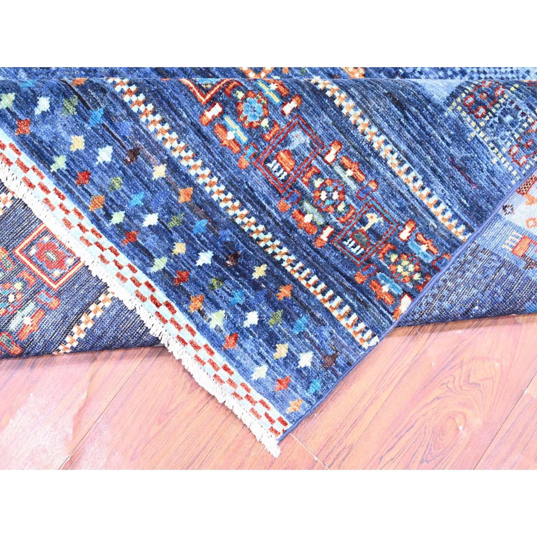 Blauer, feiner, handgeknüpfter, weicher Kashkuli Gabbeh orientalischer Teppich aus Wolle 8'11