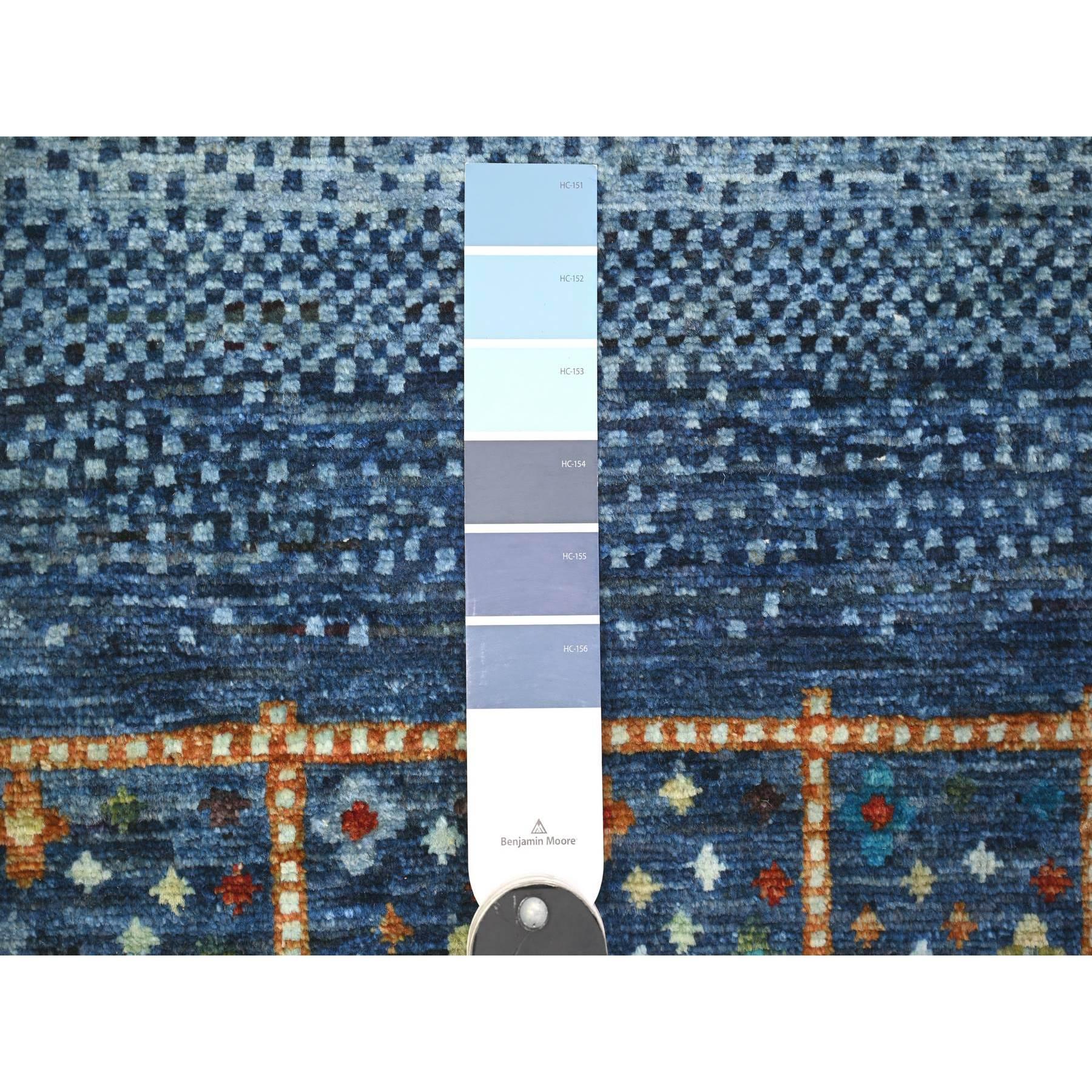 Blauer, feiner, handgeknüpfter, weicher Kashkuli Gabbeh orientalischer Teppich aus Wolle 8'11