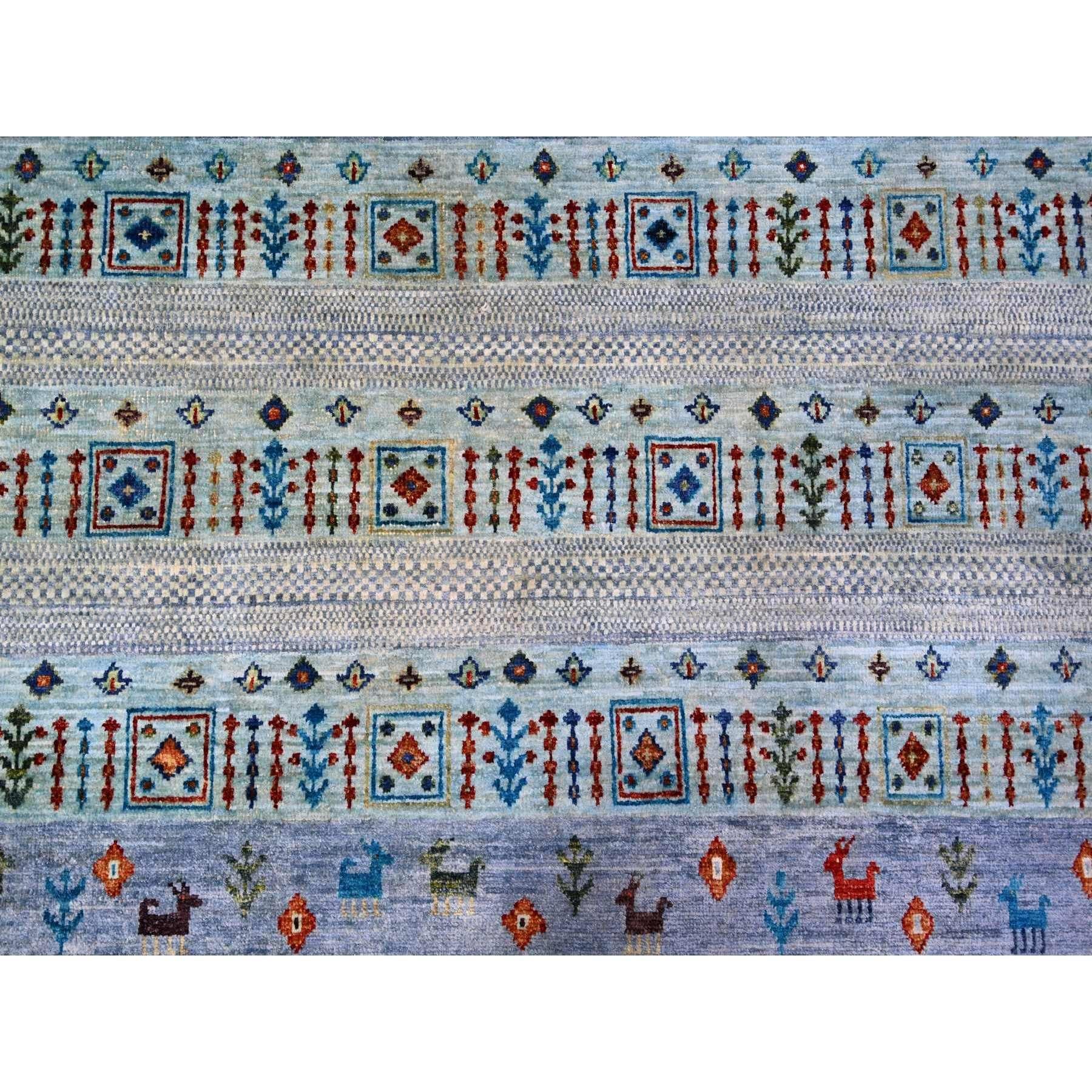 Blauer, feiner, handgeknüpfter, weicher Kashkuli Gabbeh orientalischer Teppich aus Wolle 8'11