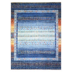 Blauer, feiner, handgeknüpfter, weicher Kashkuli Gabbeh orientalischer Teppich aus Wolle 8'11" x 11'11"