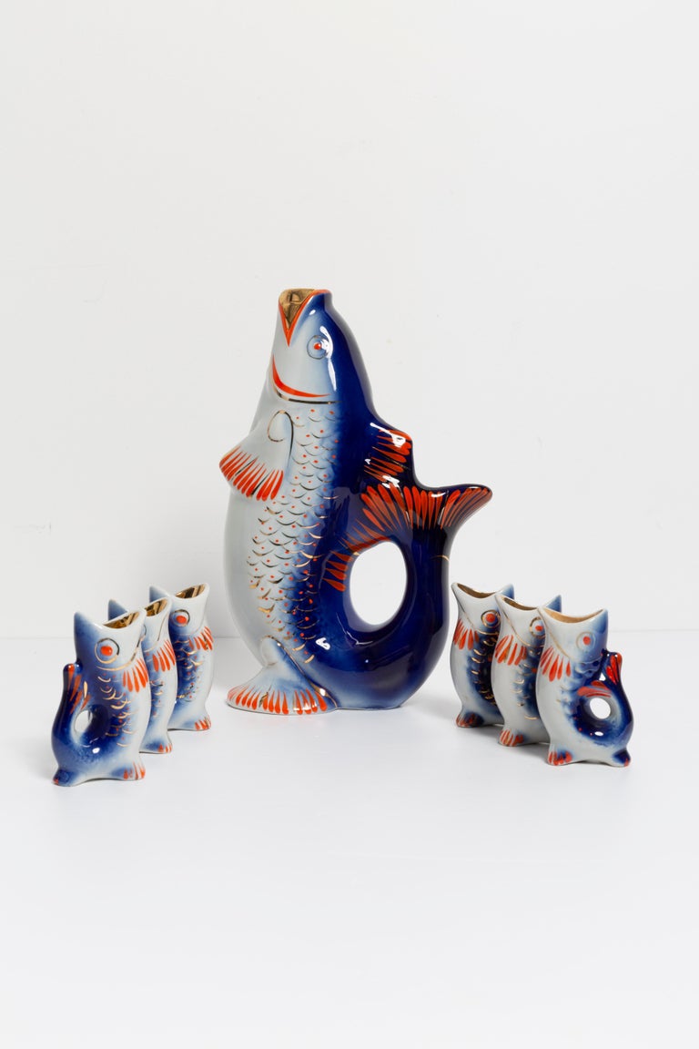 Blue Fish Glass Decanter and Glasses, 20th Century, Europe, 1960s For