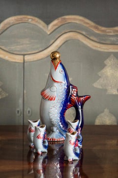 Blue Fish Glass Decanter and Glasses, 20th Century, Europe, 1960s