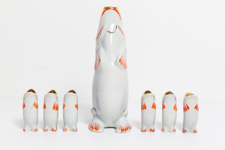 Blue Fish Glass Decanter and Glasses, 20th Century, Europe, 1960s For