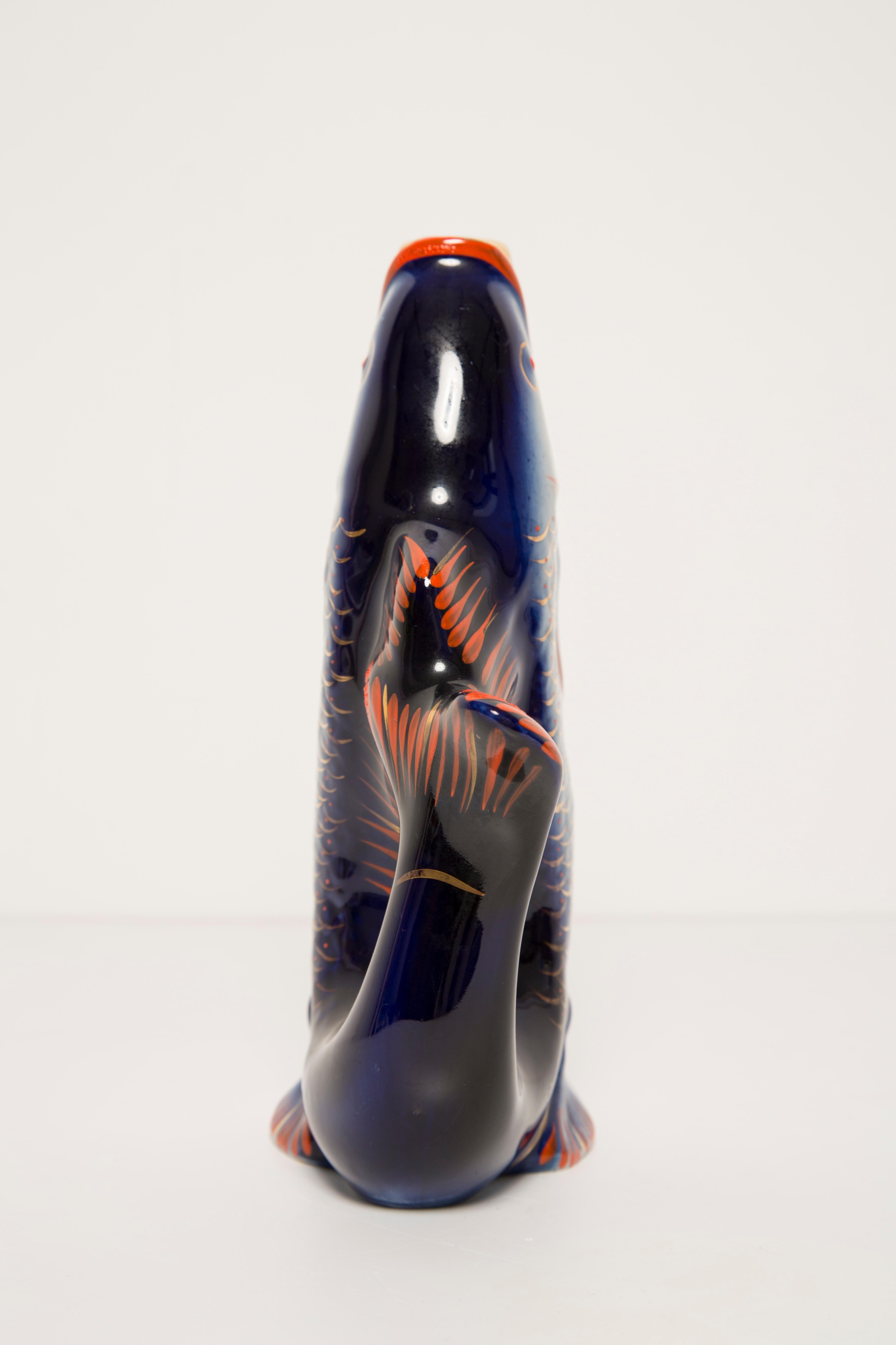 Porcelain Blue Fish Glass Decanter or Vase, 20th Century, Europe, 1960s For Sale