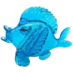 Blue Fish Murano Art Glass Statue, Italy Venice, 1980s