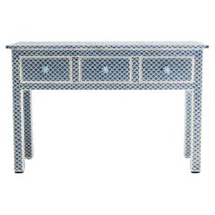 Blue Fish scale Bone Inlay Console Table with Three Drawers by House of Jaipur