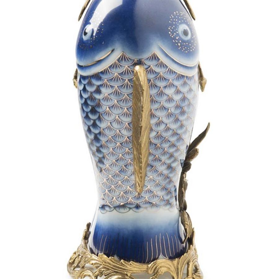 Bronzo Vaso medio con pesci blu in vendita