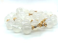 12mm Blue Flash Moonstone Beaded Necklace with White and Yellow Gold Accents
