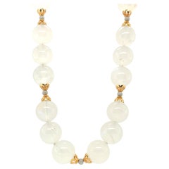 Blue Flash Moonstone Beaded Necklace Yellow Gold Spacers