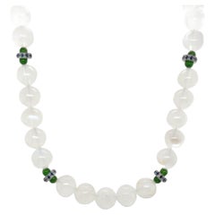 Blue Flash Moonstone, Chrome Diopside, Blue Sapphire and Gold Beaded Necklace Blue Flash Moonstone, Chrome Diopside, Blue Sapphire and Gold Beaded Necklace