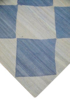 Blue Flatweave Handmade Wool Runner 3'2" x 12'7"