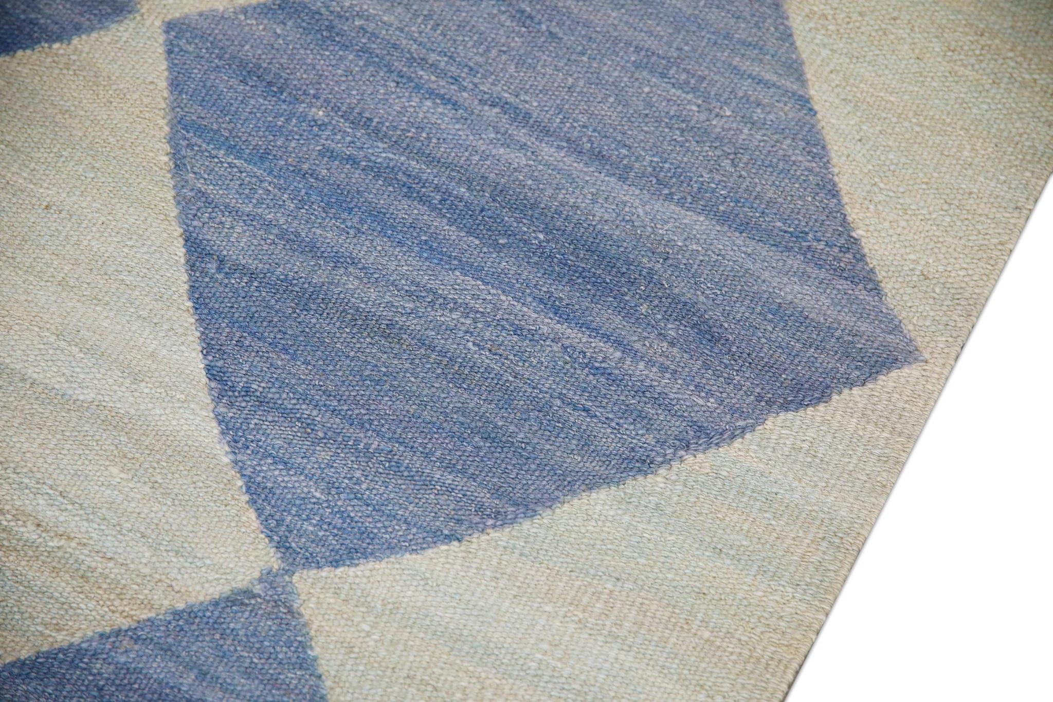 Modern Blue Flatweave Handmade Wool Runner 3'2
