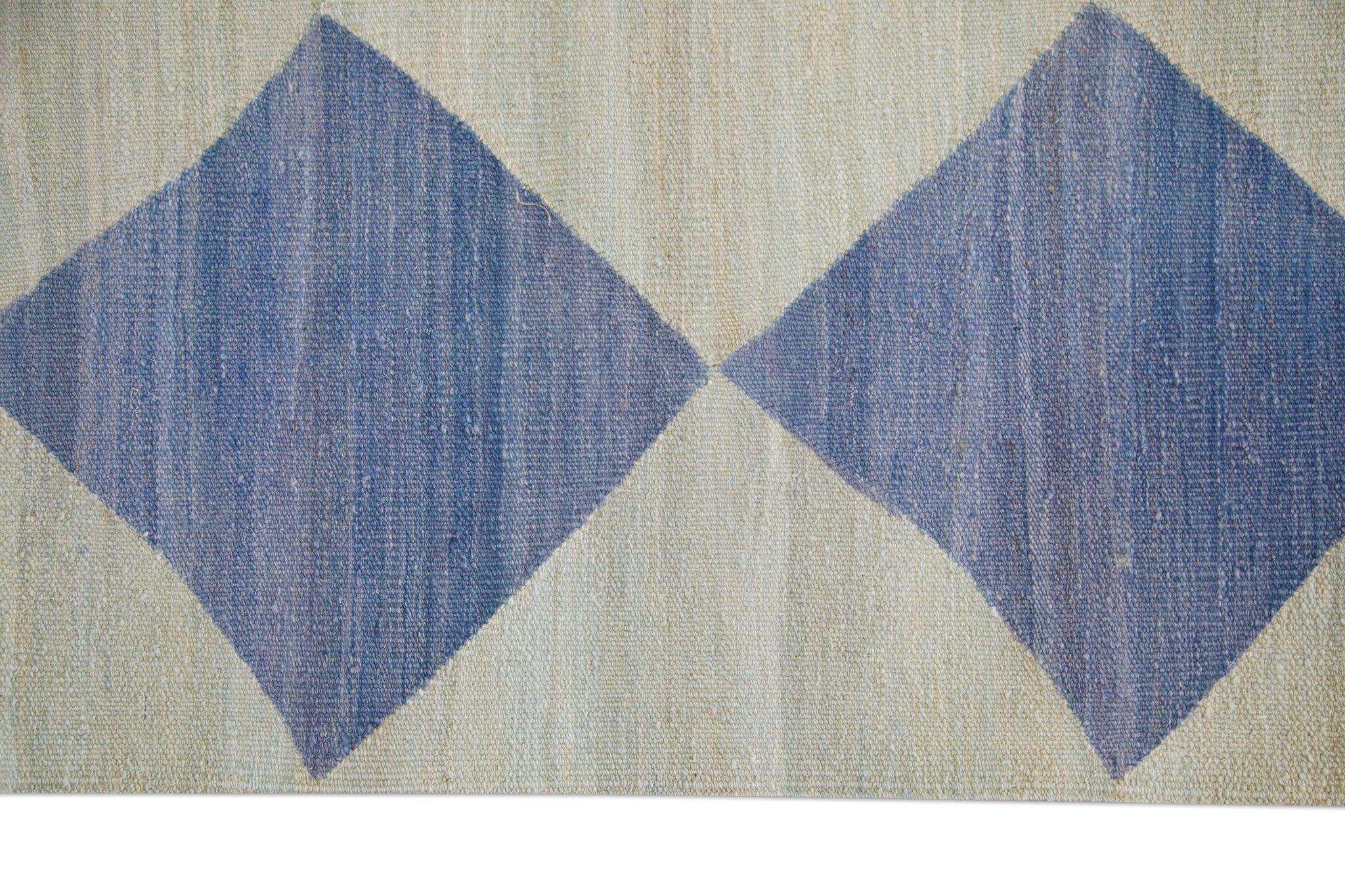 Turkish Blue Flatweave Handmade Wool Runner 3'2