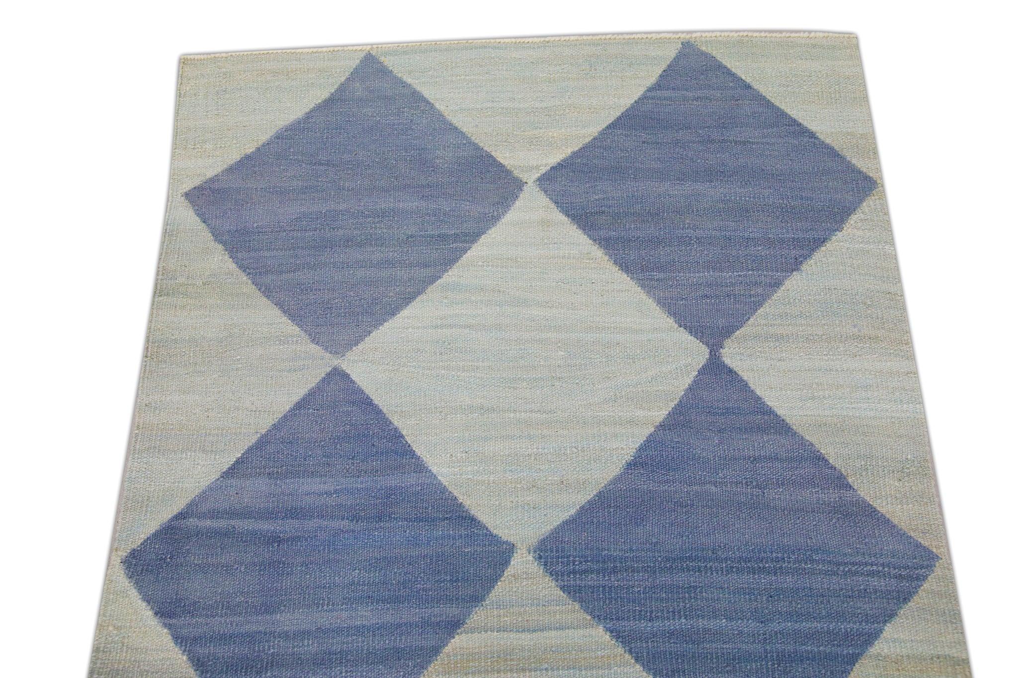 Blue Flatweave Handmade Wool Runner 3'2