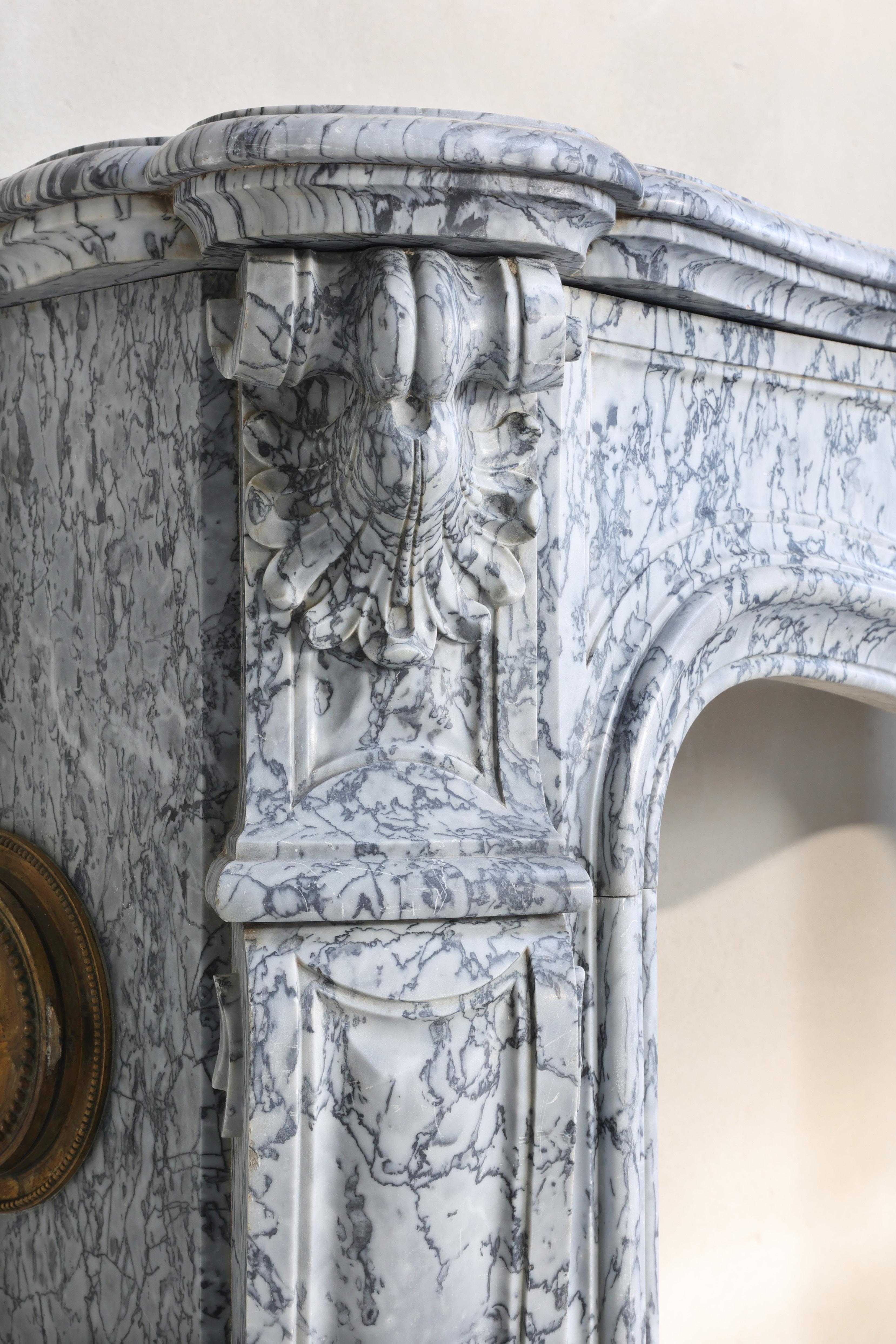 Blue Fleuri Marble Fireplace from the 19th Century in Style of Louis XV 6