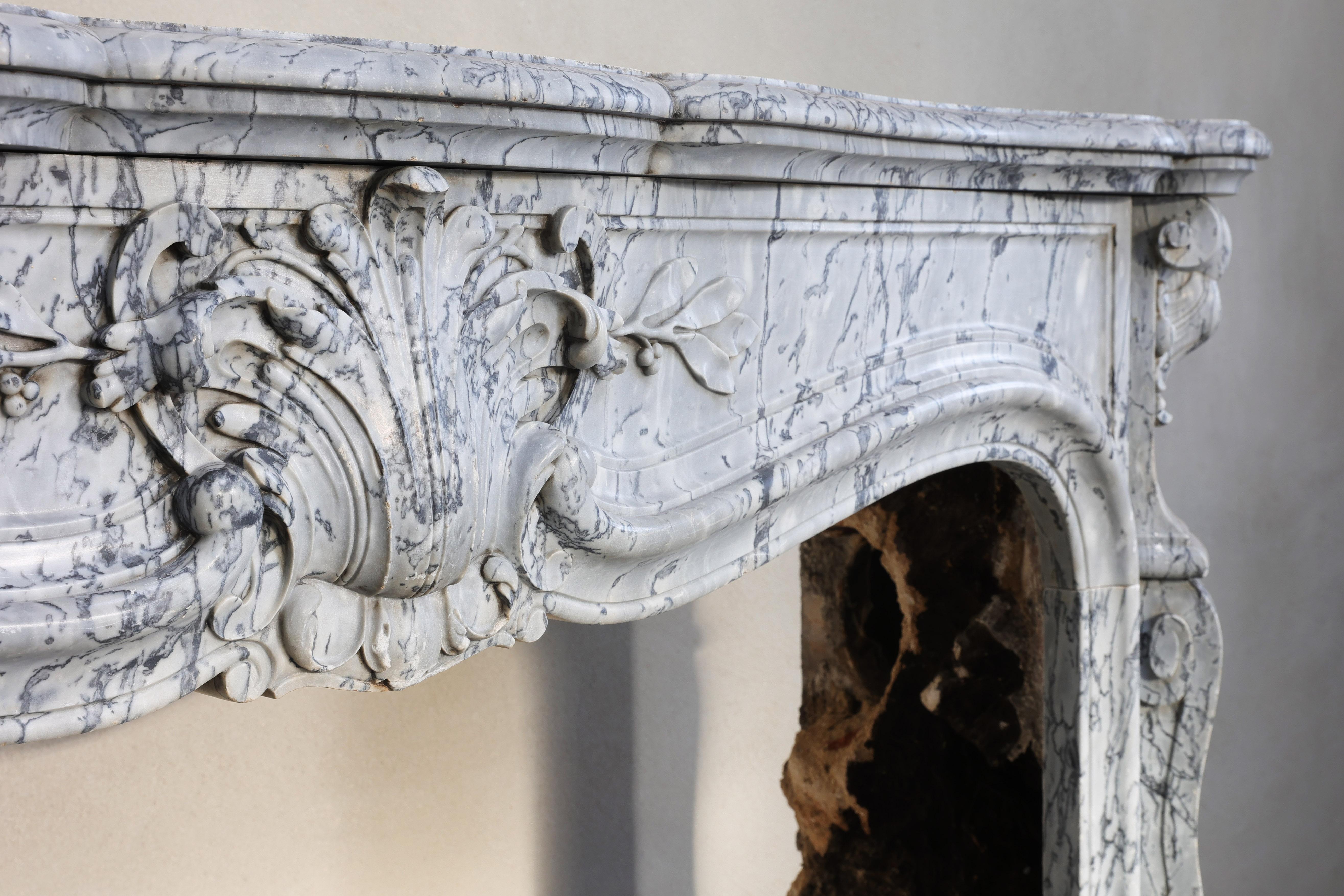 Blue Fleuri Marble Fireplace from the 19th Century in Style of Louis XV 1
