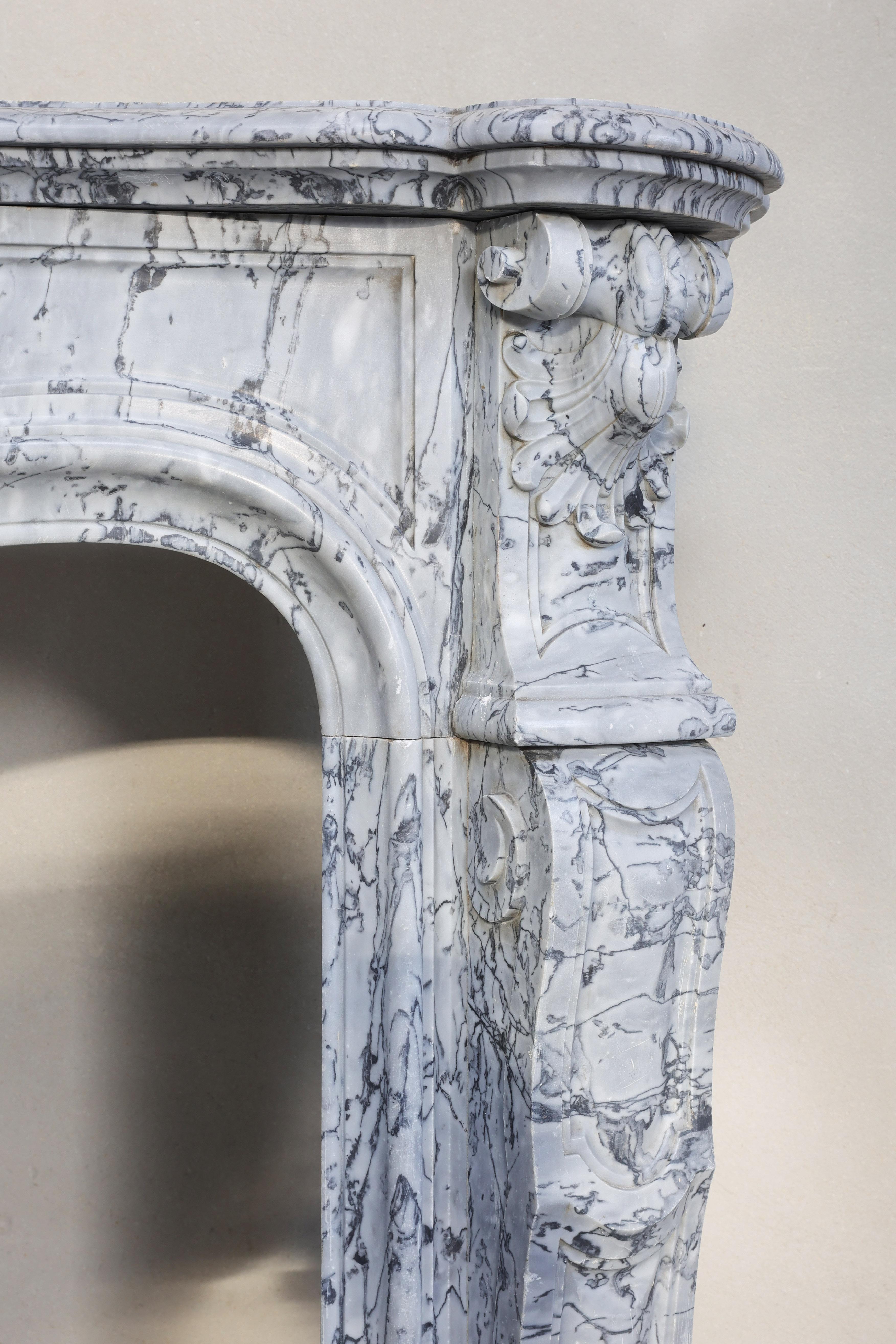 Blue Fleuri Marble Fireplace from the 19th Century in Style of Louis XV 2