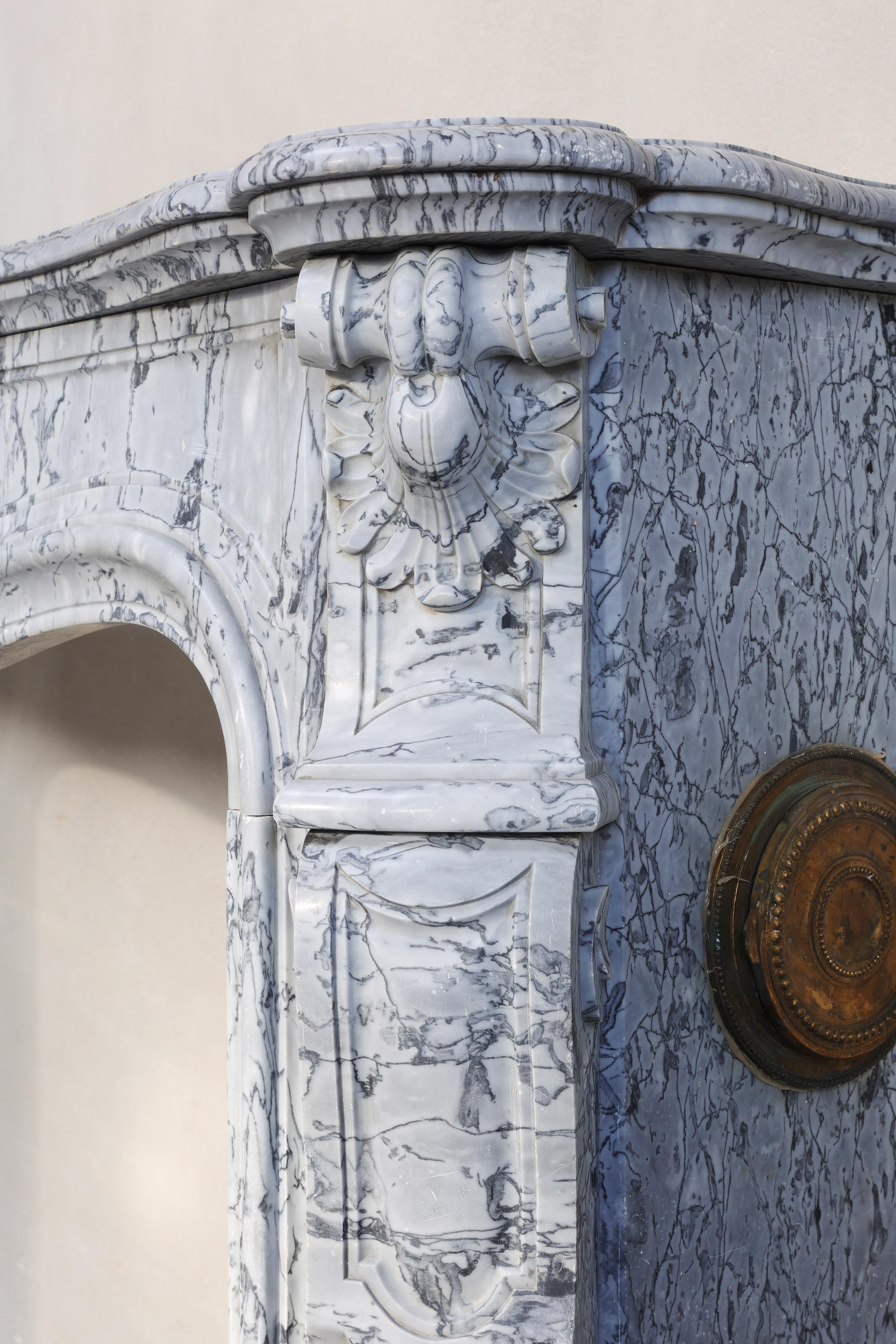 Blue Fleuri Marble Fireplace from the 19th Century in Style of Louis XV 3