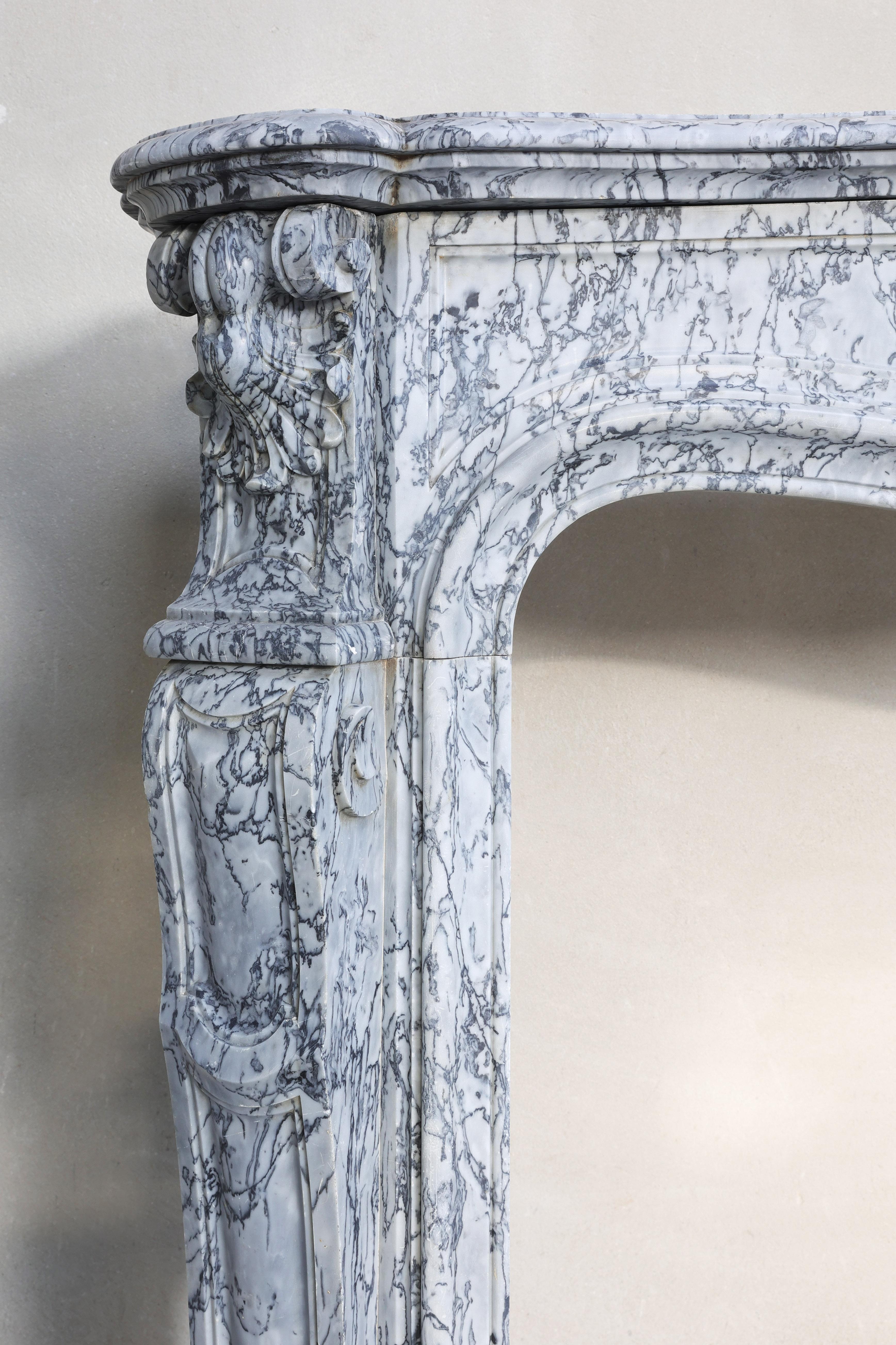 Blue Fleuri Marble Fireplace from the 19th Century in Style of Louis XV 4