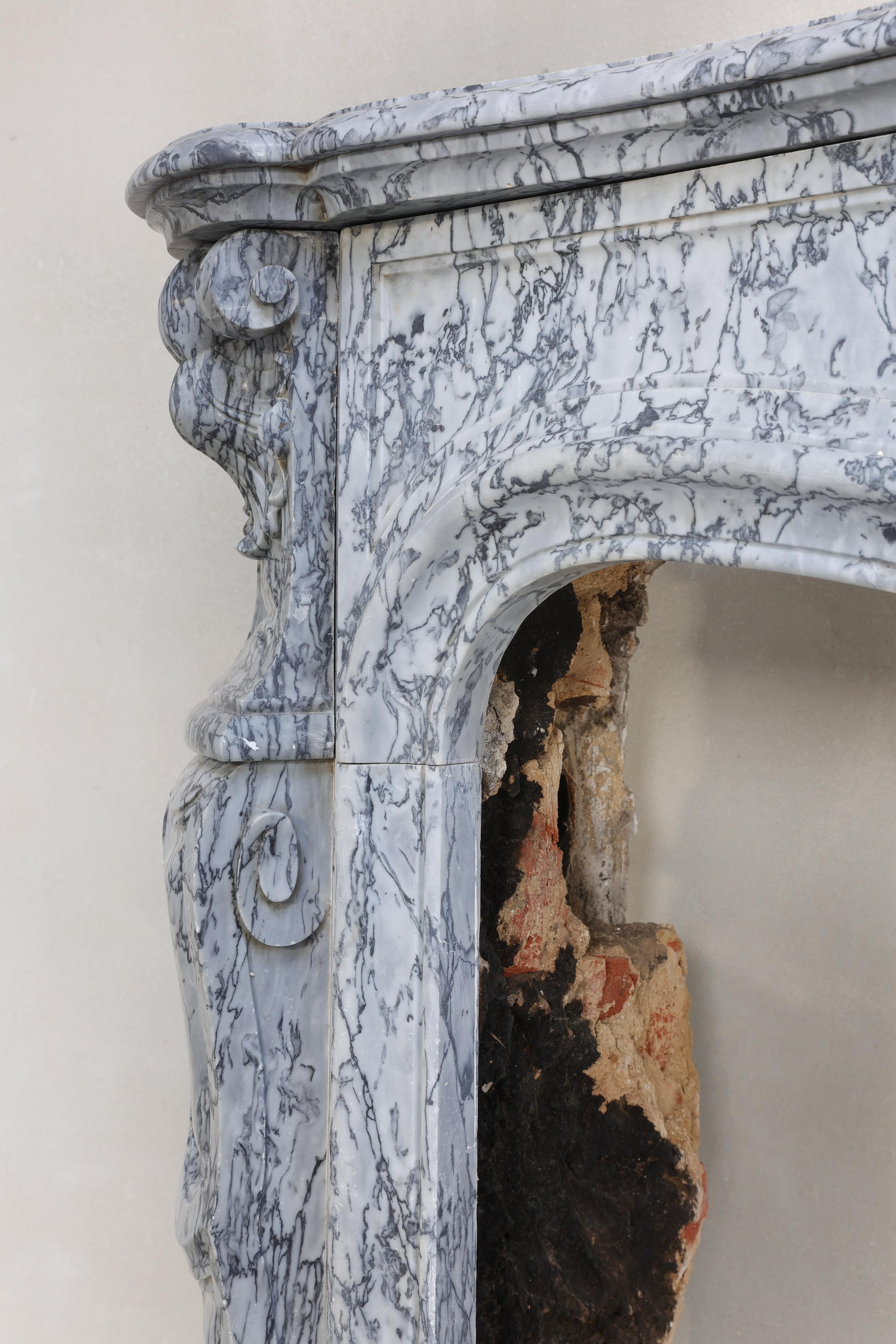 Blue Fleuri Marble Fireplace from the 19th Century in Style of Louis XV 5