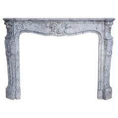 Blue Fleuri Marble Fireplace from the 19th Century in Style of Louis XV
