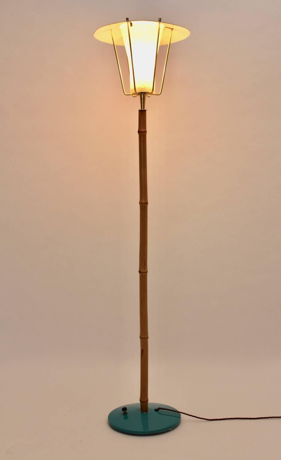 Austrian Bamboo Brass Mid Century Modern Floor Lamp No 2081 Karla Kalmar c 1960 Vienna For Sale