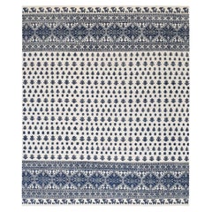 Blue Floral and Geometric Patterned Ivory/Navy  Wool Rug 12'3''x14'7''