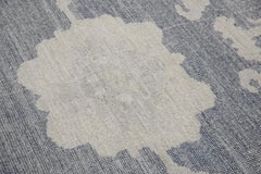 Blue Floral Design Handwoven Wool Turkish Oushak Rug 12'3" X 15'