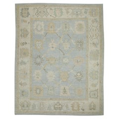 Tapis turc Oushak en laine à motifs floraux bleus tissés à la main 8' x 10'3".