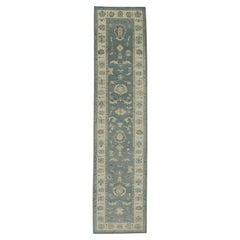 Blue Floral Design Handwoven Wool Turkish Oushak Runner 2
9" x 12
5"