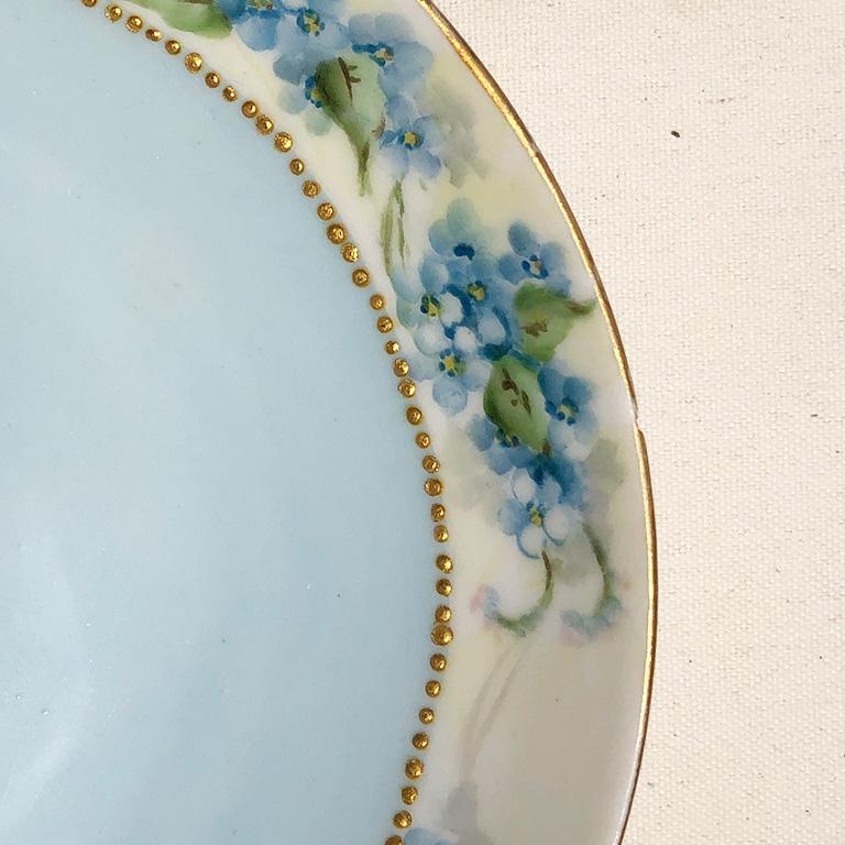 Rococo Revival Blue & Gold Floral Hand Painted Saucer or Catch All Dish Haviland France 1800's