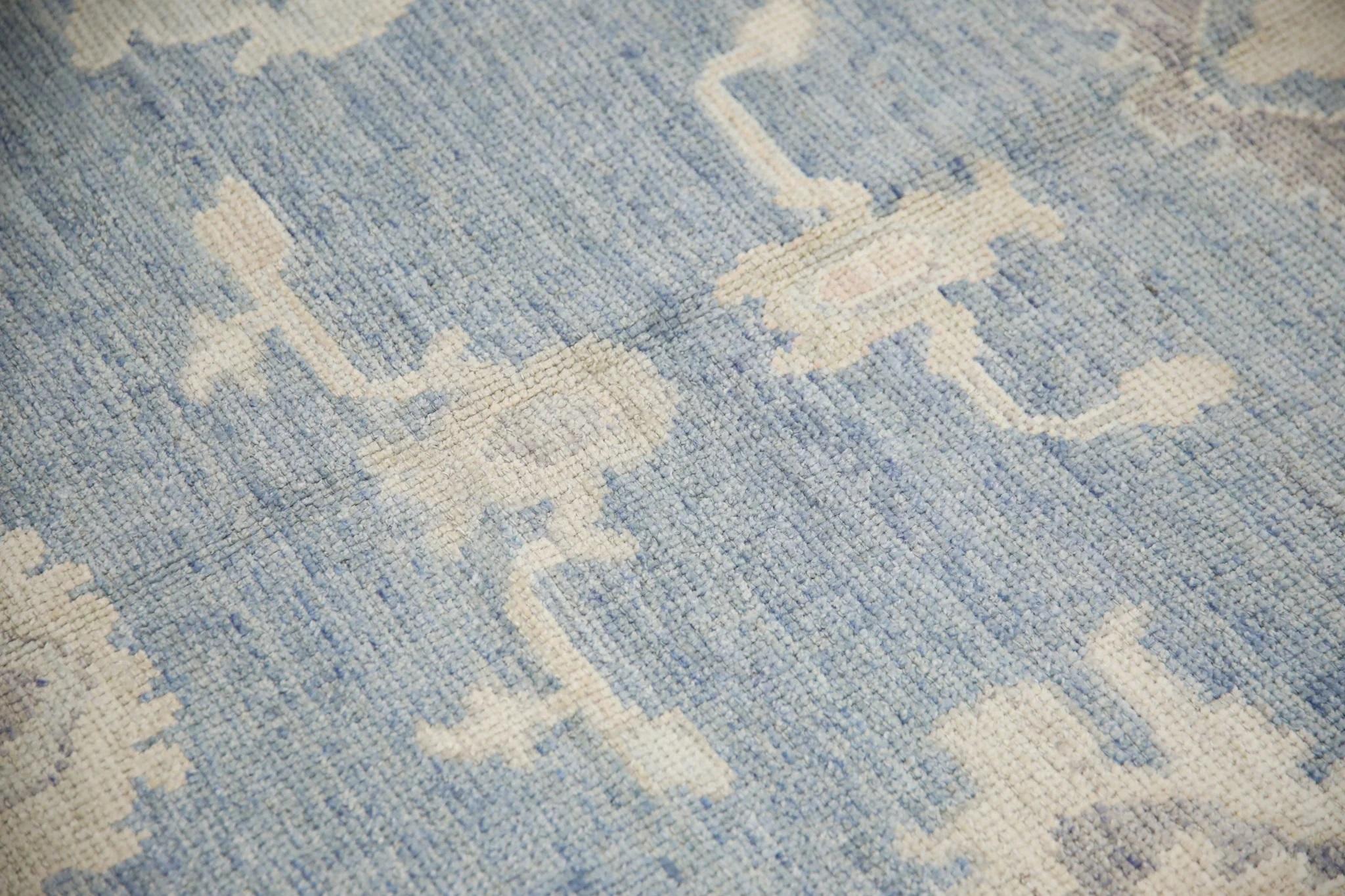 Alfombra Oushak Turca de Lana Tejida a Mano Floral Azul 8'1