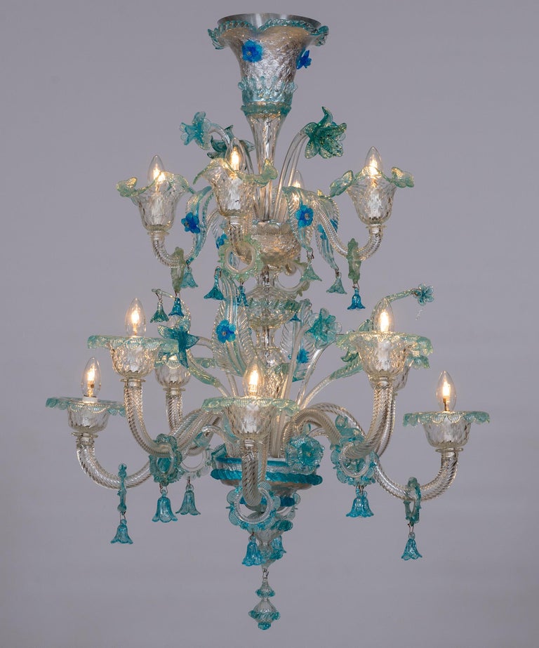 Blue Floral Murano Glass Chandelier Contemporary Italy For Sale at 1stdibs